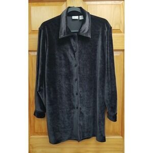 Style Works Size L  Black Velvet Button Down top Jacket  Long Sleeves